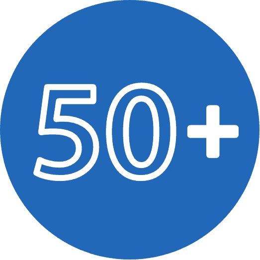 '50+' icon with the blue background